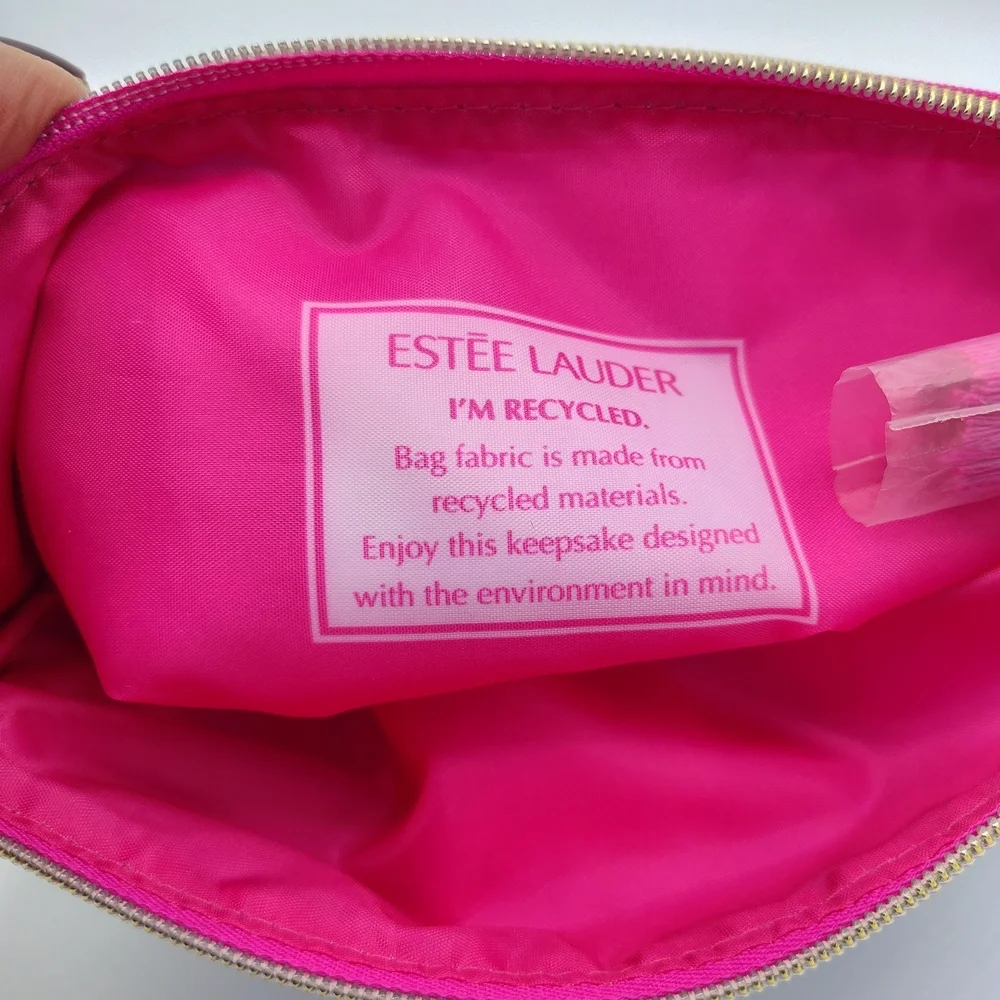 Estée Lauder Blue Floral Recycled Makeup Bag w/ Pink Tassel Zipper Pouch - Picture 4 of 4